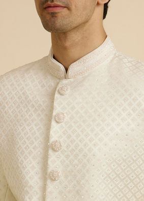 alt message - Manyavar Men Embroidered Brocade Sherwani Warm White image number 1